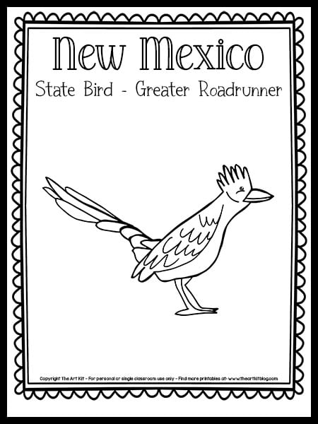 New mexico state bird coloring page greater roadrunner free printable â the art kit