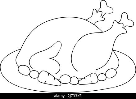 Thanksgiving turkey feast isolated coloring page stock vector image art