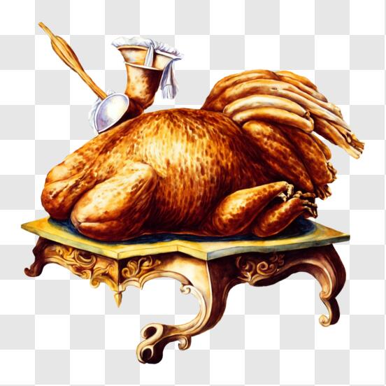 Download delicious cooked turkey on ornate table png online