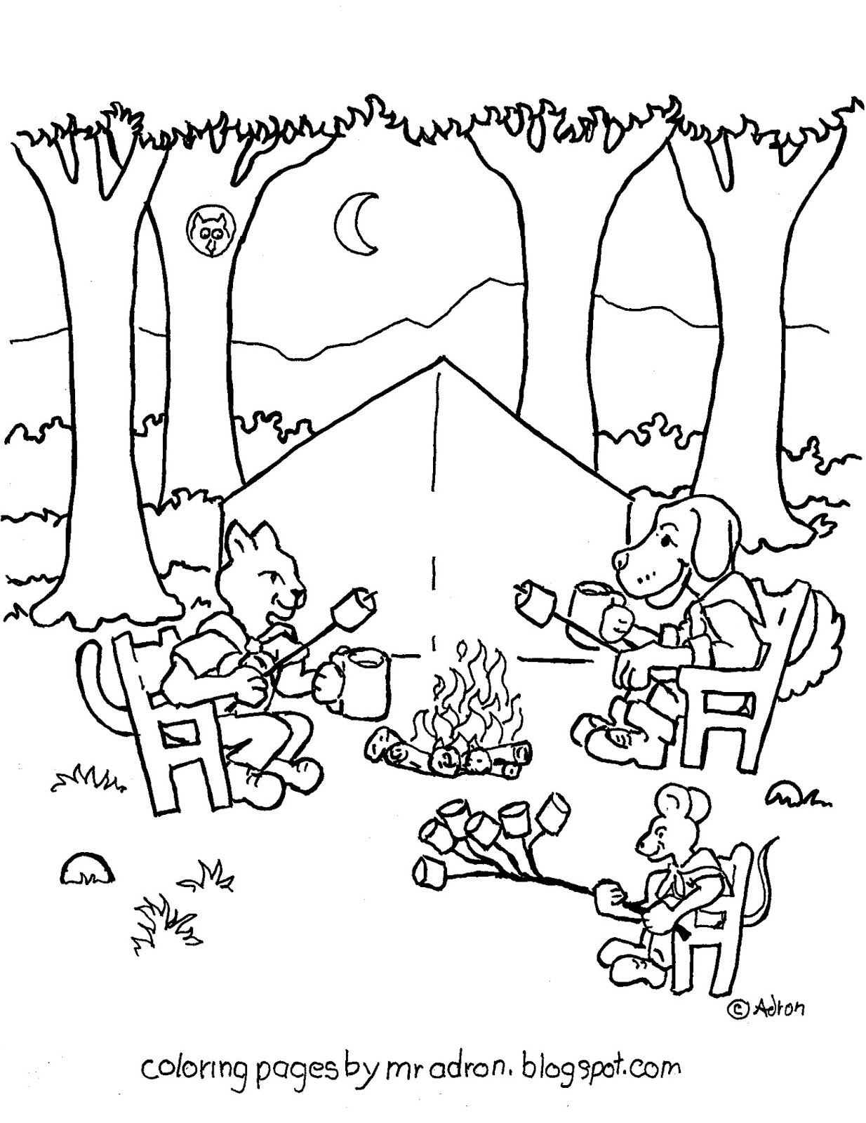 Coloring pages for kids by mr adron animal friends camp and roast marshmallows printable colorinâ camping coloring pages animal coloring books coloring pages