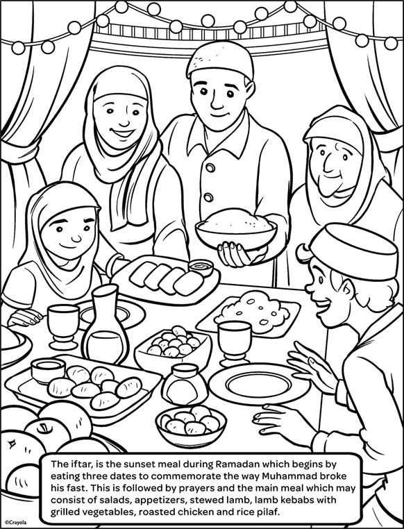 Ramadan iftar coloring page