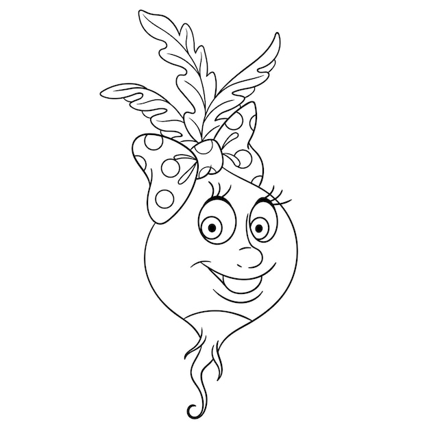 Premium vector cute radish cartoon funny food emoji face kids coloring page
