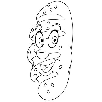 Premium vector cute long loaf of bread cartoon funny food emoji face kids coloring page