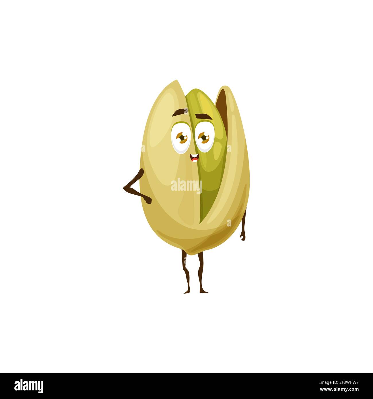 Pistachio nut in shell isolated flat cartoon character kids emoji emoticon vector ic super hero food snack vegetarian roasted pistache cracked p stock vector image art