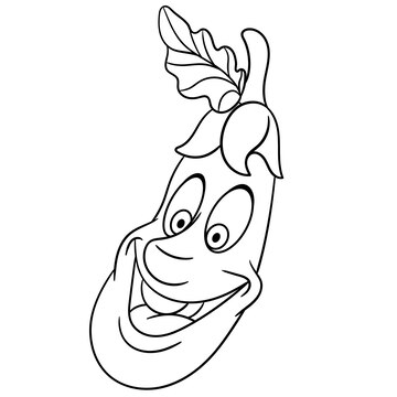 Premium vector cute eggplant cartoon funny food emoji face kids coloring page