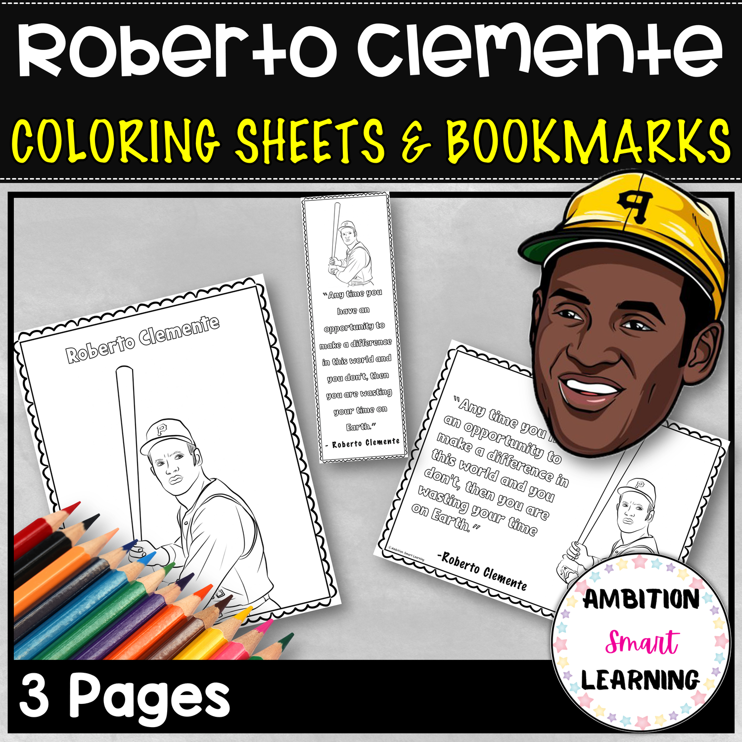 Roberto clemente hispanic heritage month coloring sheets and bookmarks made by teachers