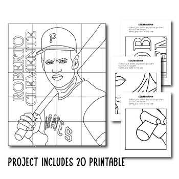 Roberto clemente hispanic heritage month collaborative poster art coloring page