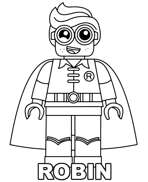 Printable coloring page with robin lego minifigure