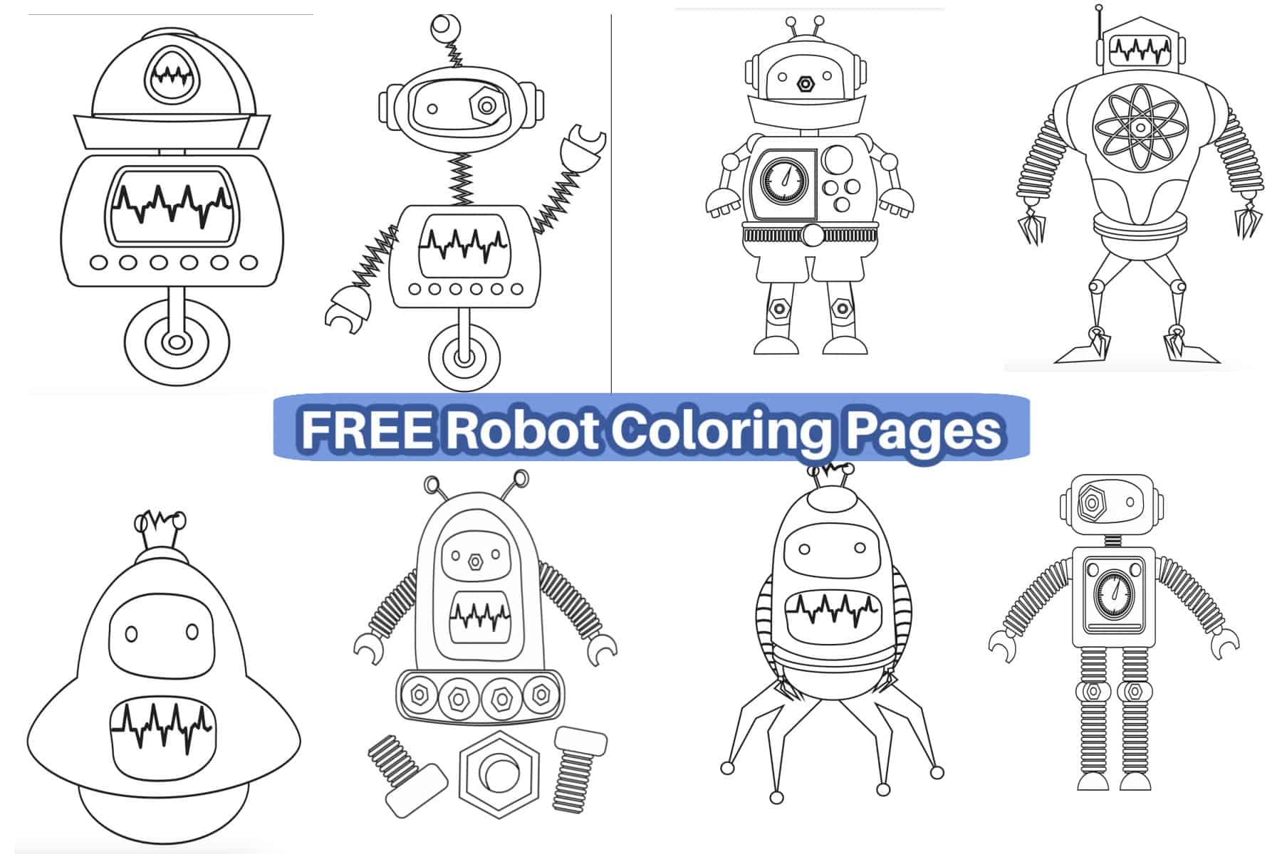 Free robot coloring sheet pages for kids