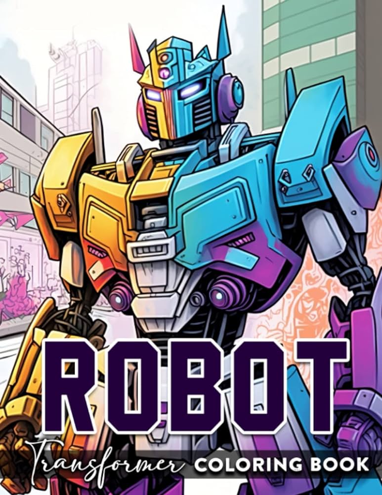 Robot loring book loring pages optimus prime bumblebee and other robots drawing images inside for teens adults stress relief birthday benjamin larissa books