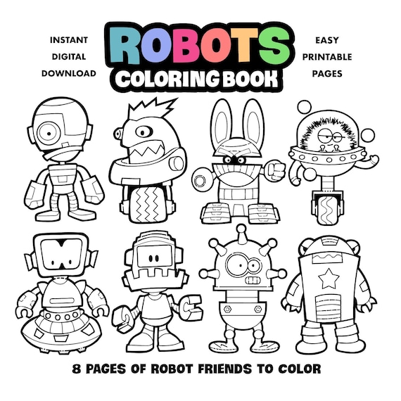 Robots coloring book for kids printable coloring pages for children boys and girls digital download arts and crafts halloween activity instant download