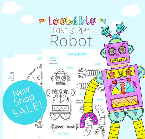 Boys easy printable colouring craft robot craft printable paper doll craft kids digital activity robot coloring page activities