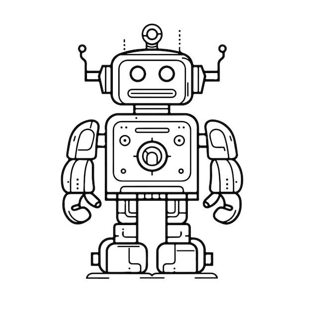 Premium vector sketch hand drawn single line art coloring page robot day