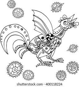 Mechanical robot form rooster painted by stock vector royalty free