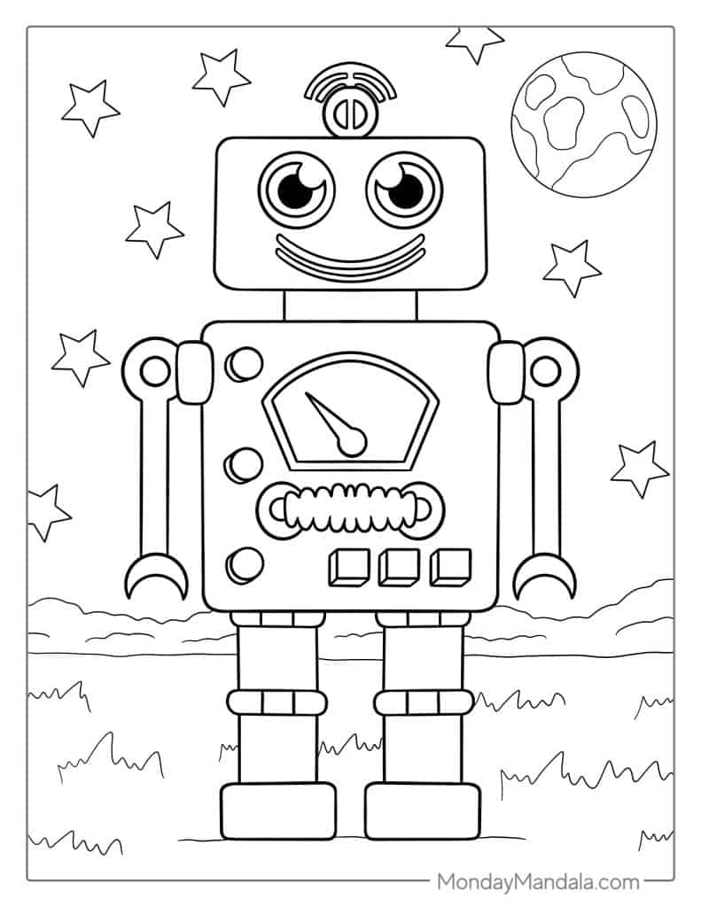 Robot coloring pages free pdf printables
