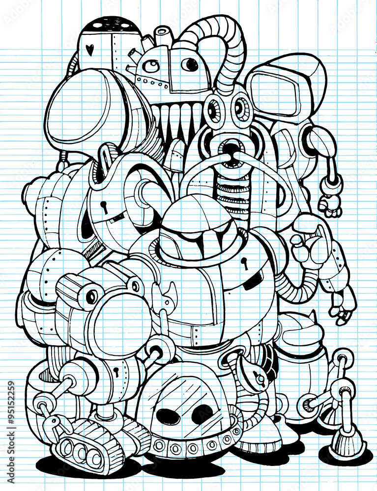 Hand drawn vector illustration of doodle robot element vector
