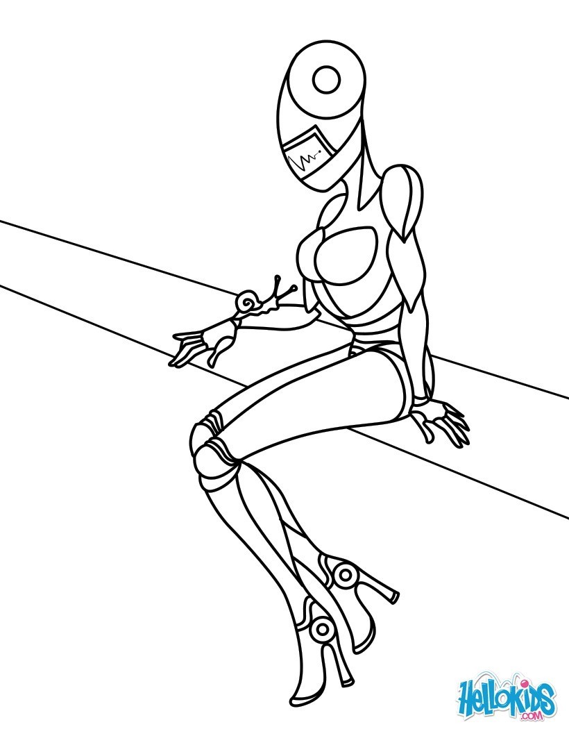 Female robot coloring pages
