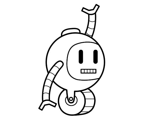 Robot with wheel coloring page