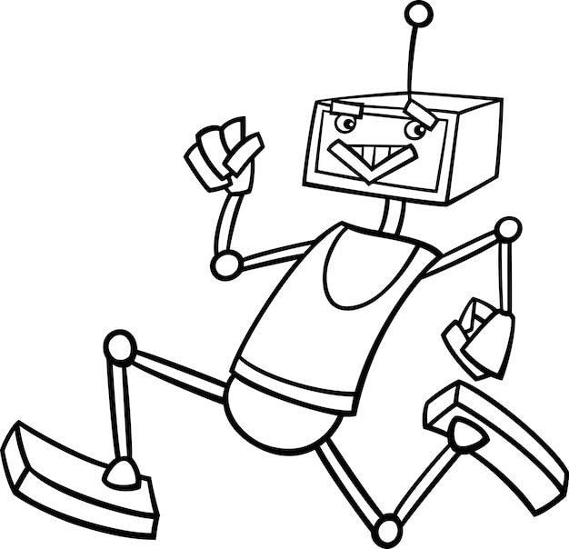 Premium vector running robot cartoon for coloring