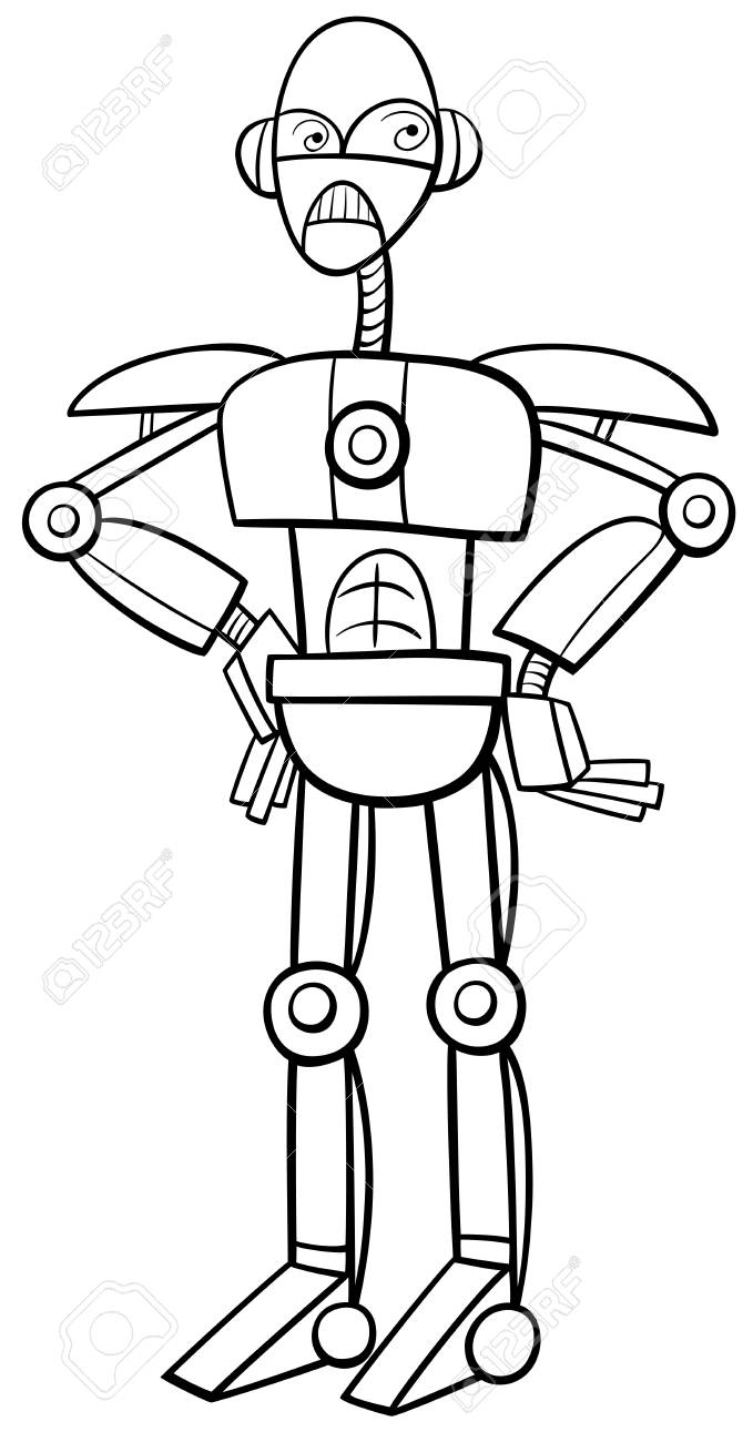 Black and white cartoon illustration of robot or cyborg science fiction character coloring page royalty free svg cliparts vectors and stock illustration image