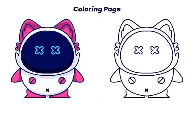 Premium vector robot cat with coloring pages suitable for kids