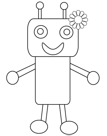 Cute robot with flower coloring page free printable coloring pages