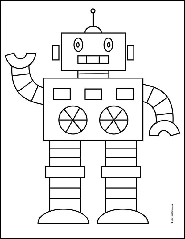 Easy how to draw a robot tutorial and robot coloring page