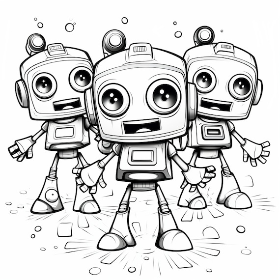 Printable cute robot coloring pages for kids and adults digital download pdf