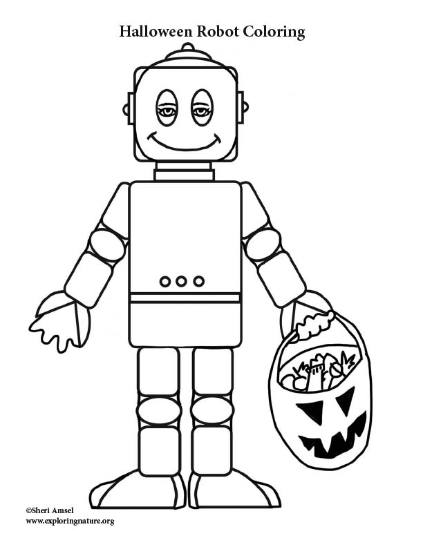 Halloween robot coloring page