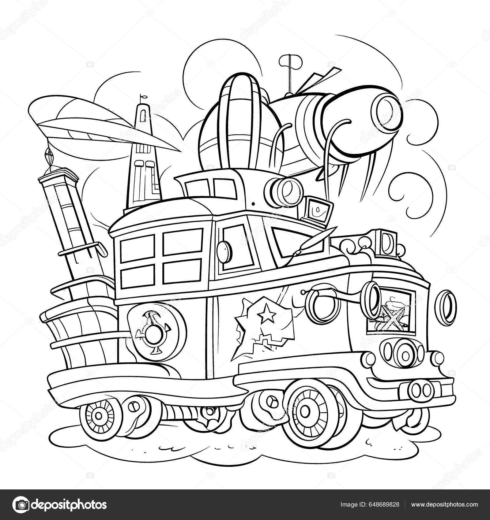 Vehicle black white coloring pages kids simple lines cartoon style stock vector by george