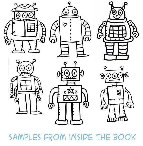 Set of printable digital pdf coloring books jokes kids train monsters robots instant download