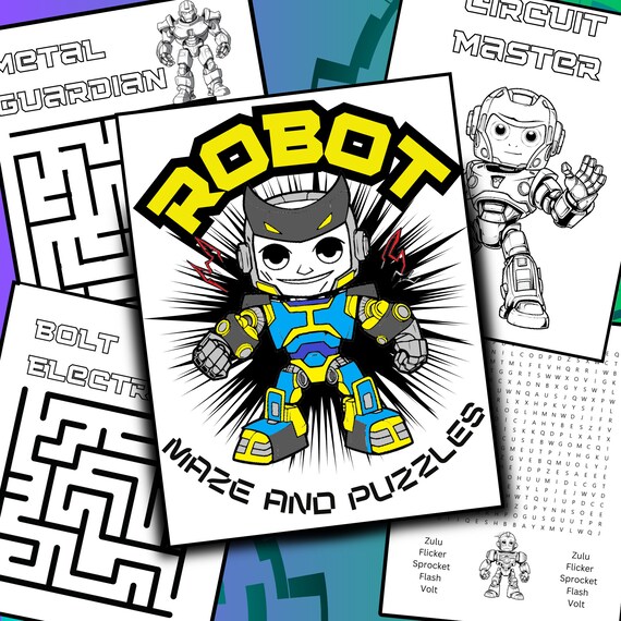 Robot maze puzzles coloring pages word search pages