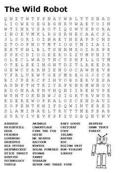 The wild robot word search by stevens social studies tpt