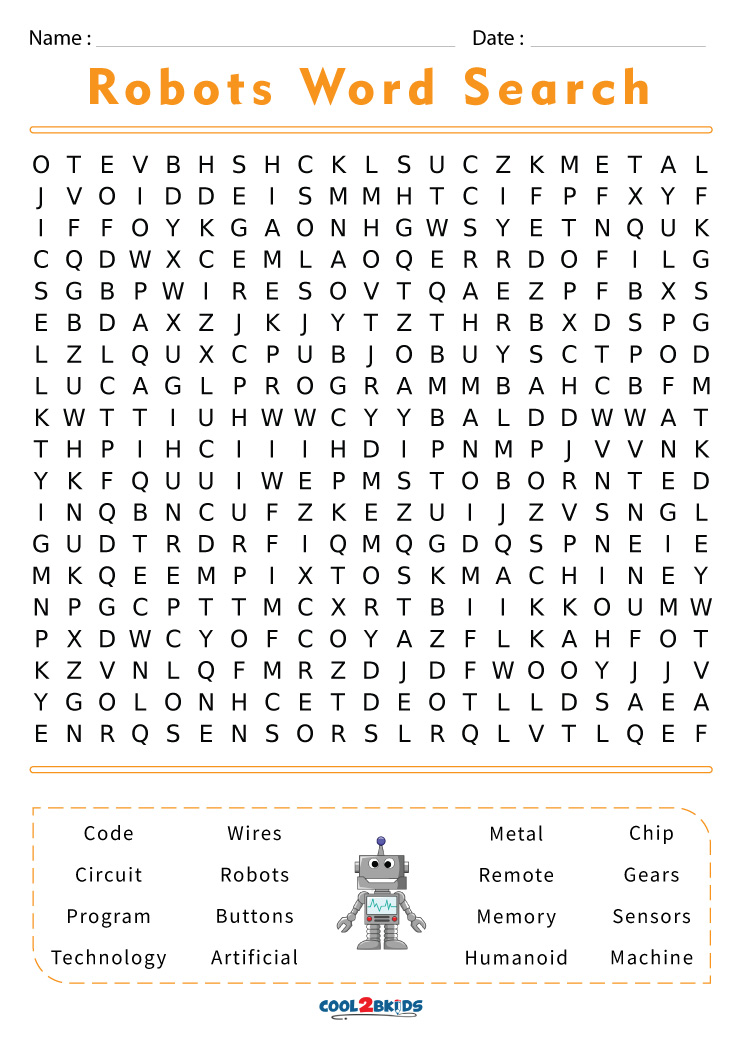 Printable robot word search