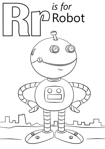 Letter r is for robot coloring page free printable coloring pages