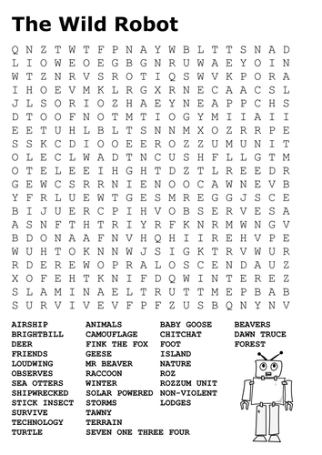 The wild robot word search teaching resources