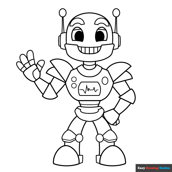 Robot coloring page easy drawing guides