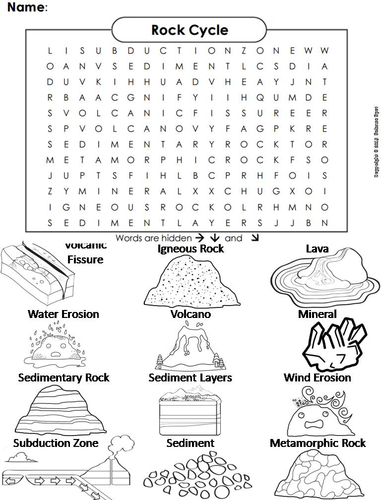 Rock cycle word search coloring book teaching resources