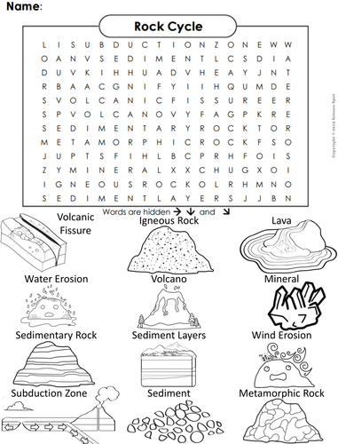 Rock cycle word search coloring book teaching resources