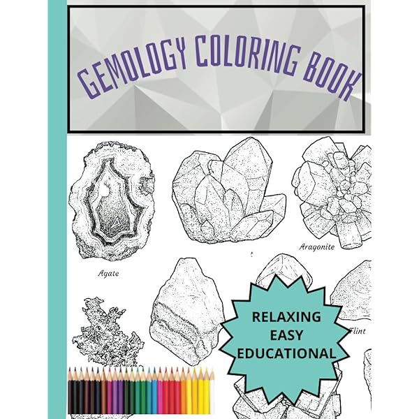 Crystal gemstone coloring book gems and mineral rocks precious stones geology coloring pages for adults and for kids detailed unique designs pages single sided print