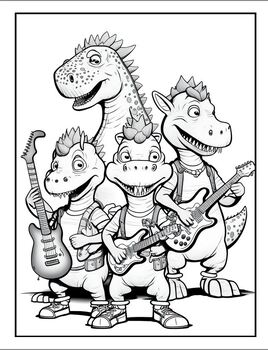 Dino rock band coloring book