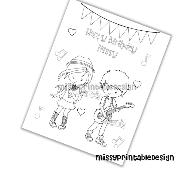 Personalized rock band party coloring pages custom rock band birthday party coloring pages coloring pages for kids party favors