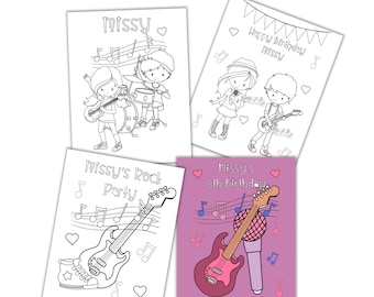 Personalized rock band party coloring pages custom rock band birthday party coloring pages coloring pages for kids party favors