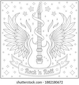 Rock roll winged guitar beautiful ornament stock vector royalty free