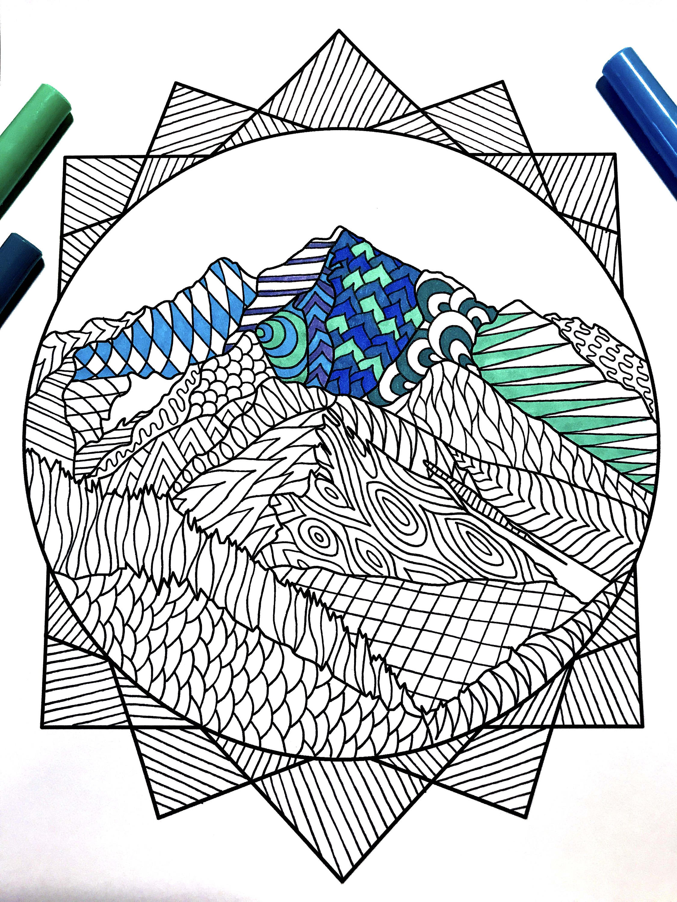 Pyramid peak â pdf zentangle coloring page â scribble stitch