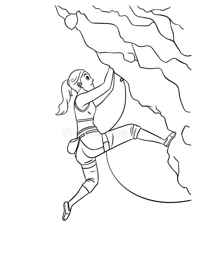 Rock climbing isolated coloring page for kids stock vector