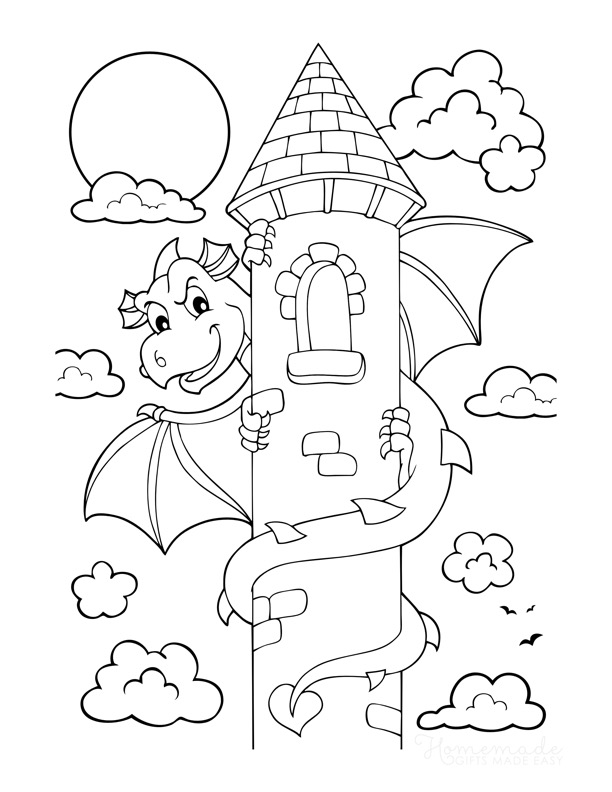 Fiery dragon coloring pages for kids