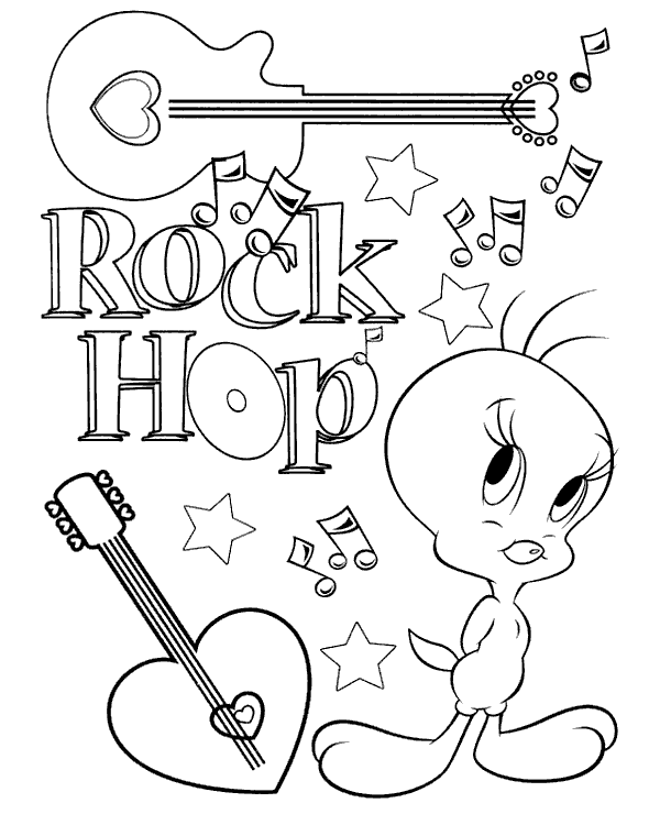 Tweety rock music coloring page