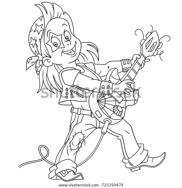 Coloring page cartoon guitarist rock roll stock vector royalty free