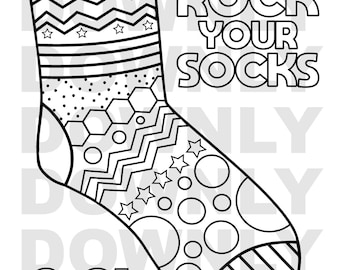 Down syndrome awareness coloring page rock your socks crazy sock instant download